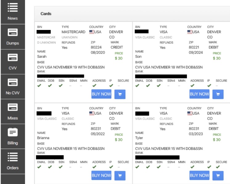 Darknet Market Credit Cards